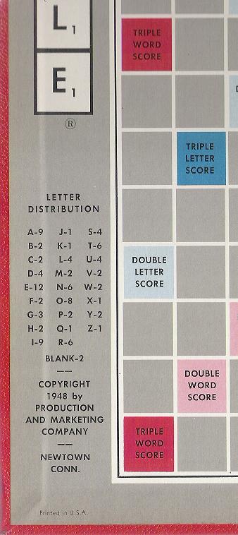 First Deluxe Scrabble: board, Production & Marketing, Newtown Conn (click to enlarge.)