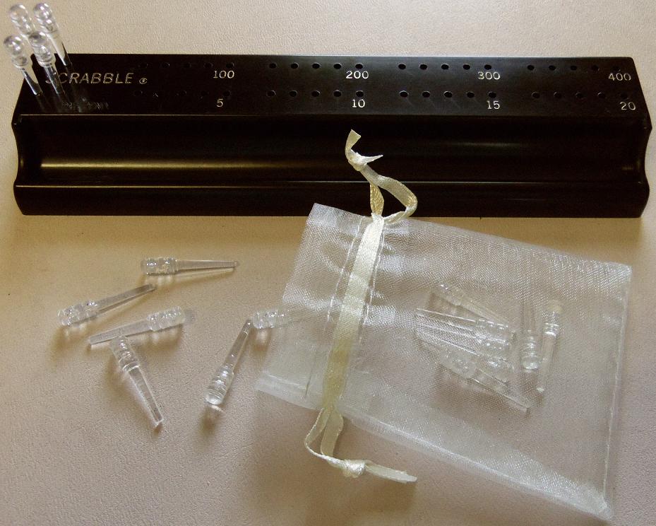 First Deluxe Scrabble: scoring rack and pegs.